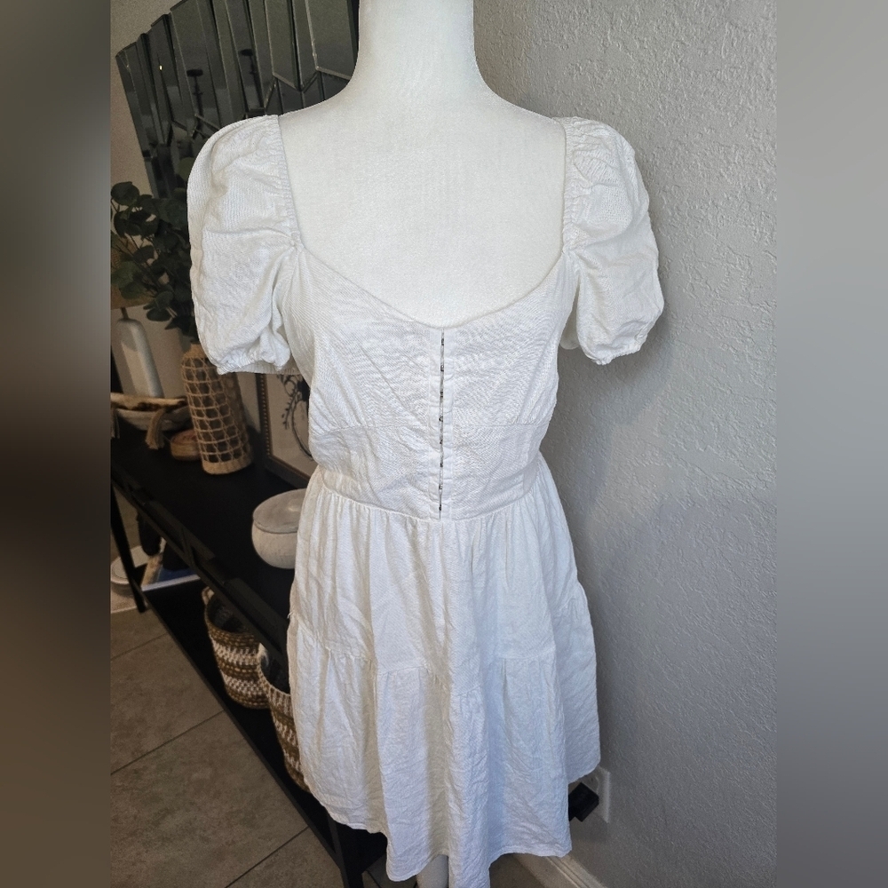 House of Harlow 1960 X Revolve White Linen Blend Puff Sleeve Mini Sundress S